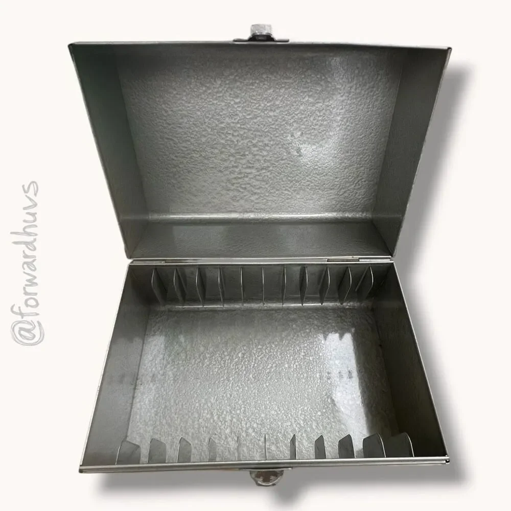 Vintage Engelsor Metal Recipe File Box Index Card Organizer Tin USA Gray